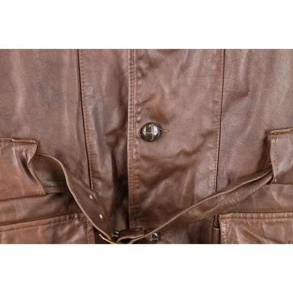Vintage 50s Streetwear Mens 40R Distressed Belted Lined Leather Jacket Brown USA